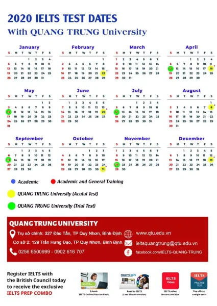 LỊCH THI IELTS TẠI ĐẠI HỌC QUANG TRUNG NĂM 2020 1 Lịch thi IELTS 2020