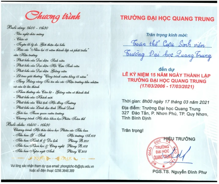giay moi cuu sinh vien du le ky niem 15 nam thanh lap truong dai hoc quang trung 2
