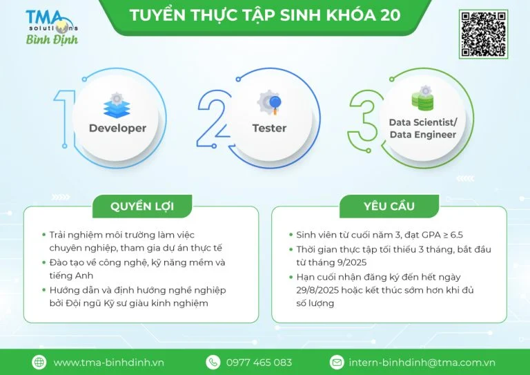 Tuyển sinh thực tập khóa 20 của Công ty TMA Solutions 1 Tuyển sinh thực tập khóa 20 của Công ty TMA Solutions