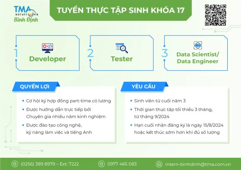 Thông báo -[TMA Solutions Bình Định] Tuyển thực tập sinh Khóa 17