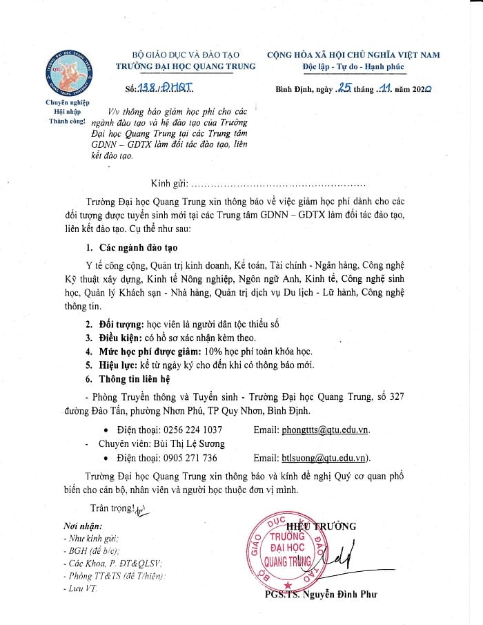 Thông báo về việc giảm học phí cho một số đối tượng sinh viên 2 cv 138 tb giam hp cho nguoi dan toc thieu so page1 image1