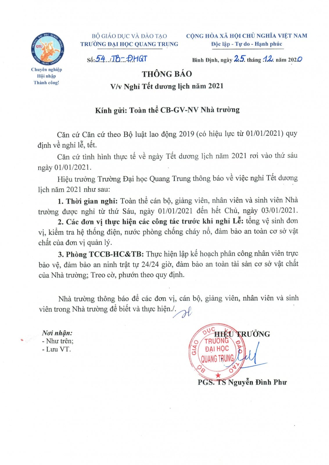 Thông báo Nghỉ tết Dương lịch năm 2021 2 thong bao nghi tet 2021