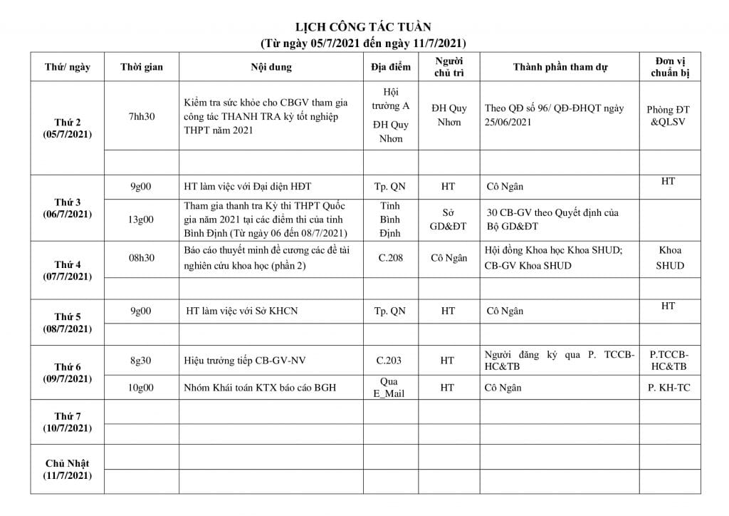 Lich cong tac tuan tu ngay 05.7.2021 den ngay 11.7.2021