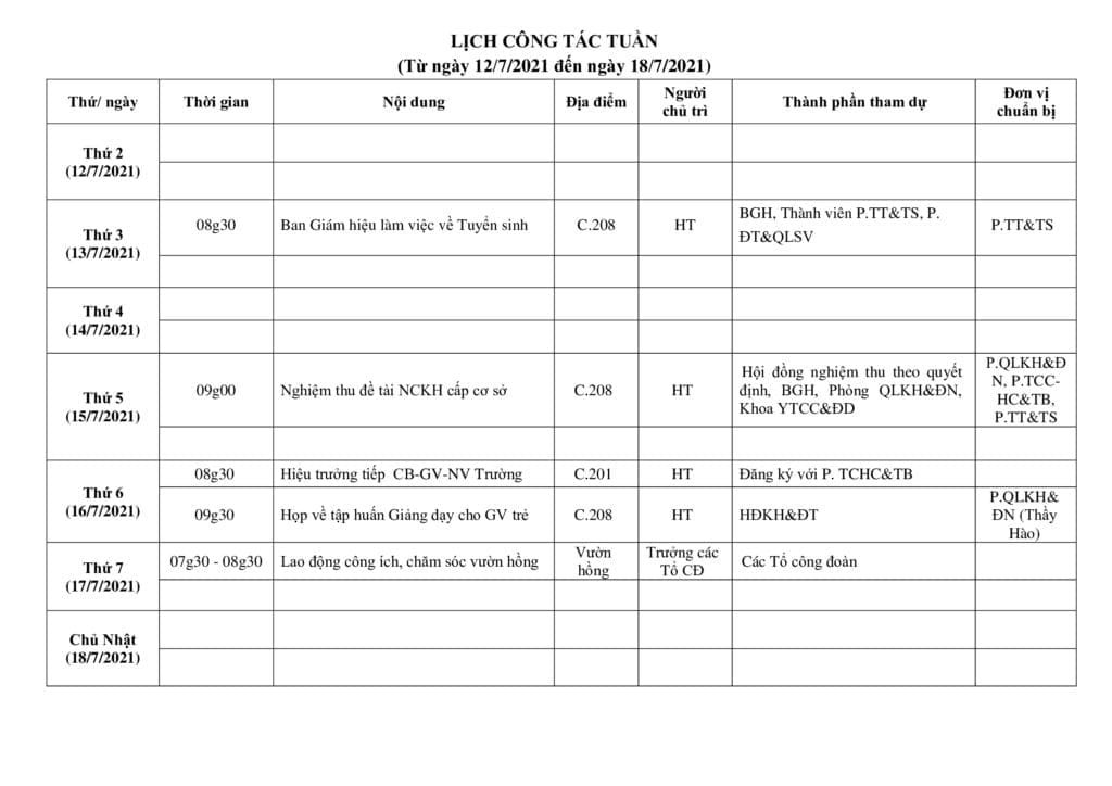 Lich cong tac tuan tu ngay 12.7.2021 den ngay 18.7.2021