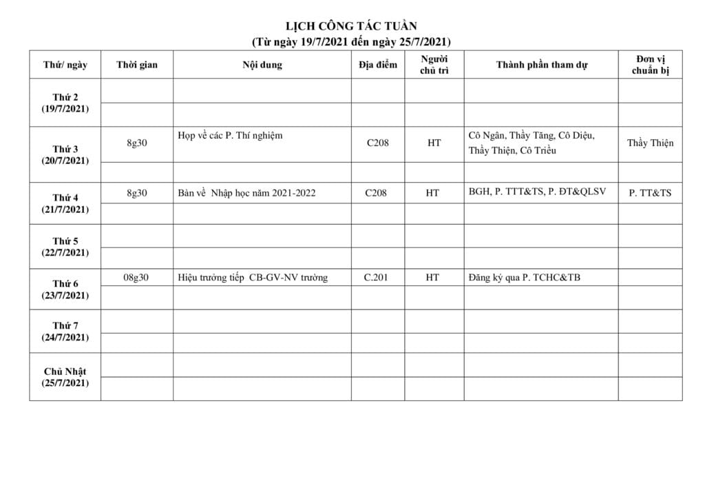 Lich cong tac tuan tu ngay 19.7.2021 den ngay 25.7.2021