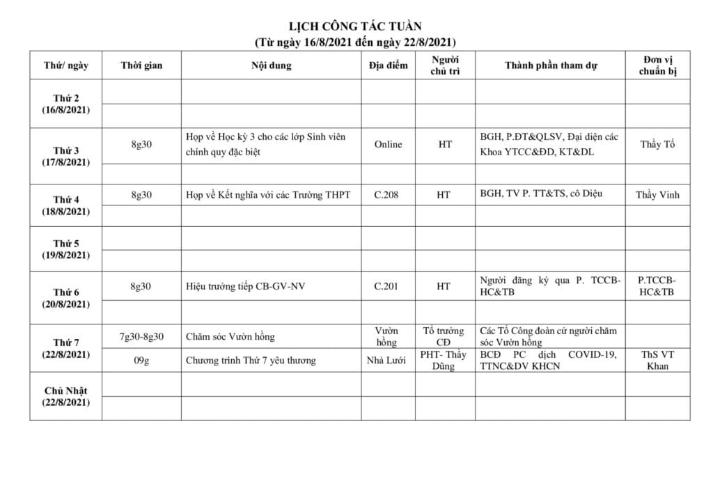 Lich cong tac tuan tu ngay 16.8.2021 den ngay 22.8.2021