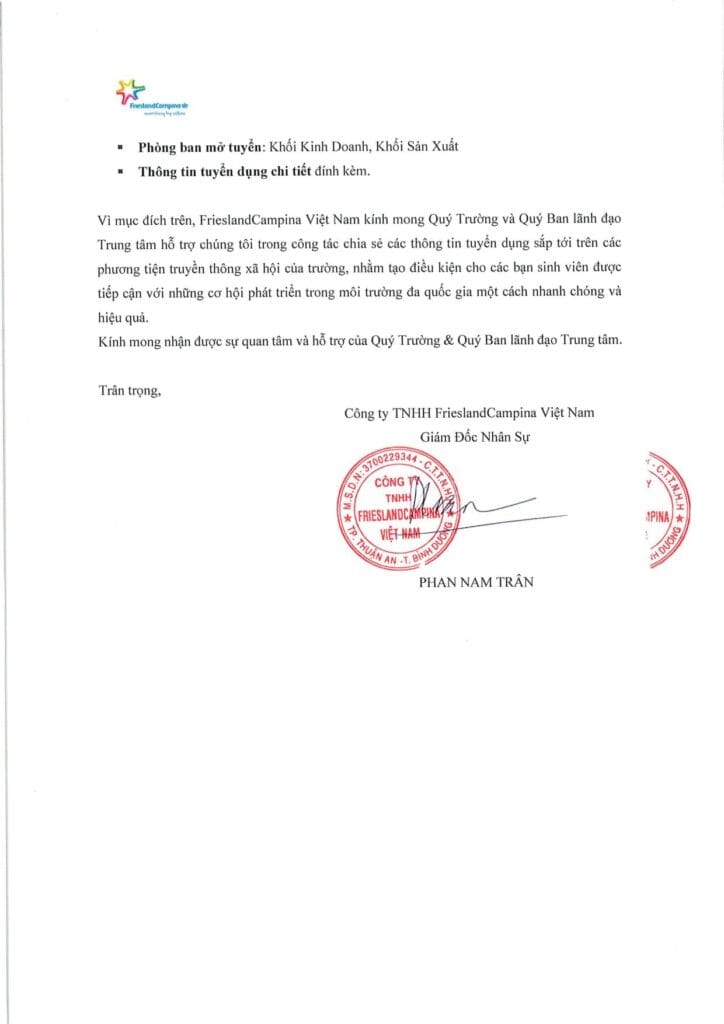 THÔNG BÁO TUYỂN DỤNG CỦA CÔNG TY FRIESLANDCAMPINA VIỆT NAM 2 764fc6017a1fb341ea0e