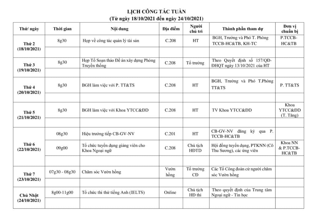 Lich cong tac tuan tu ngay 18.10.2021 den ngay 24.10.2021