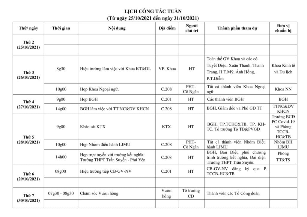 Lich cong tac tuan tu ngay 25.10.2021 den ngay 31.10.2021