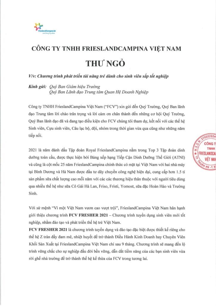 THÔNG BÁO TUYỂN DỤNG CỦA CÔNG TY FRIESLANDCAMPINA VIỆT NAM 1 af798ce331fdf8a3a1ec