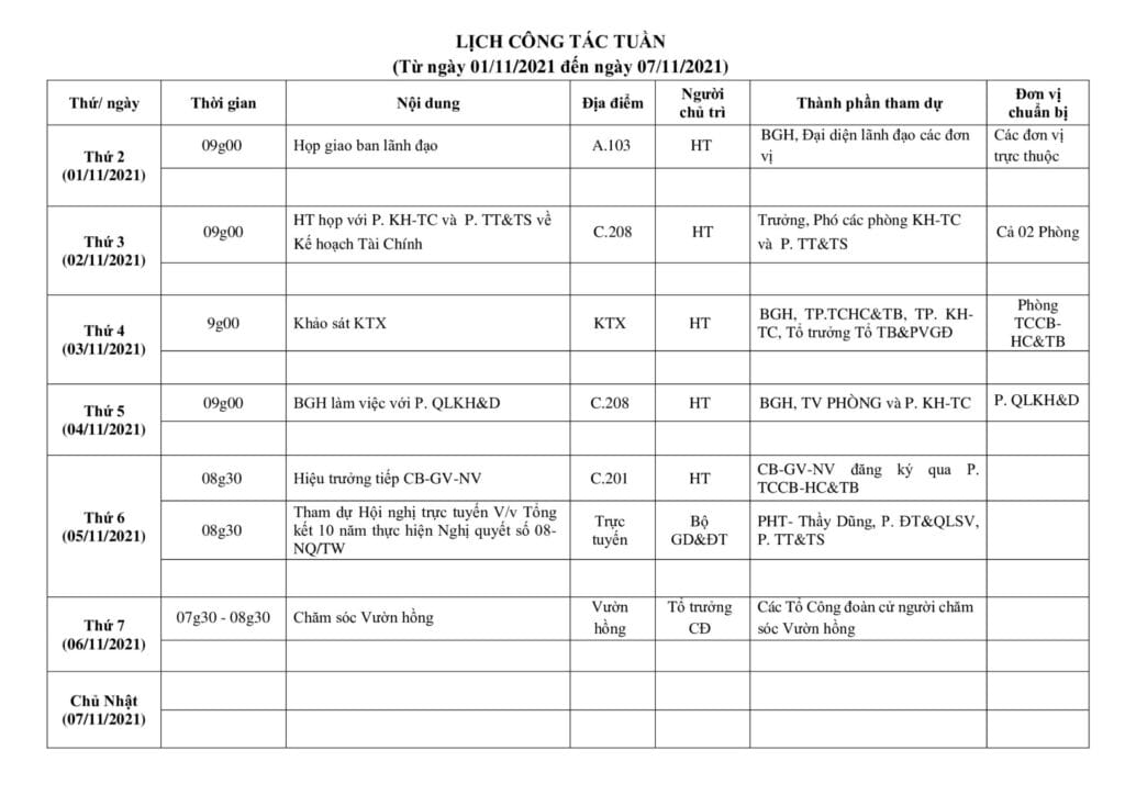 Lich cong tac tuan tu ngay 01.11.2021 den ngay 07.11.2021