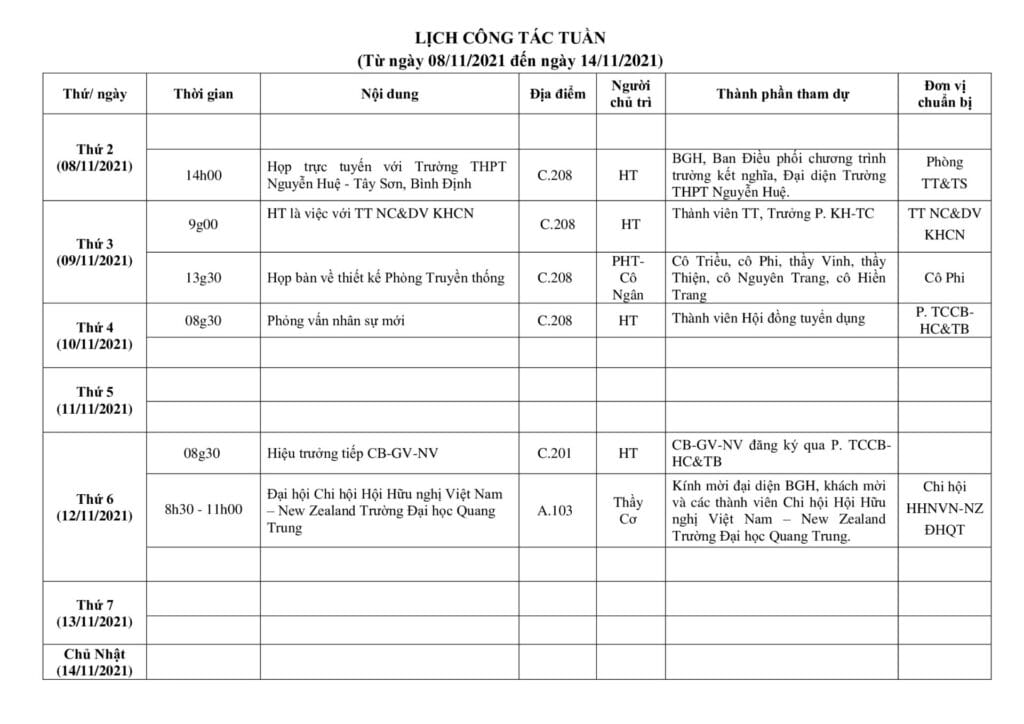 Lich cong tac tuan tu ngay 08.11.2021 den ngay 14.11.2021