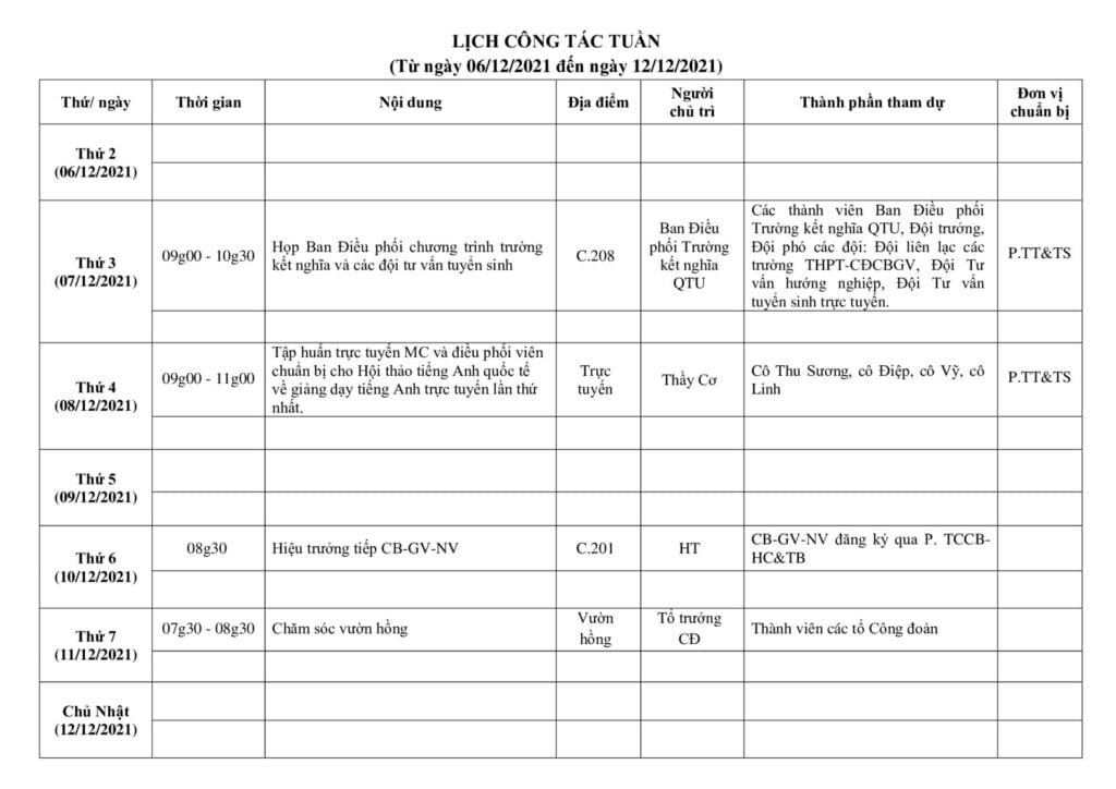 Lich cong tac tuan tu ngay 06.12.2021 den ngay 12.12.2021