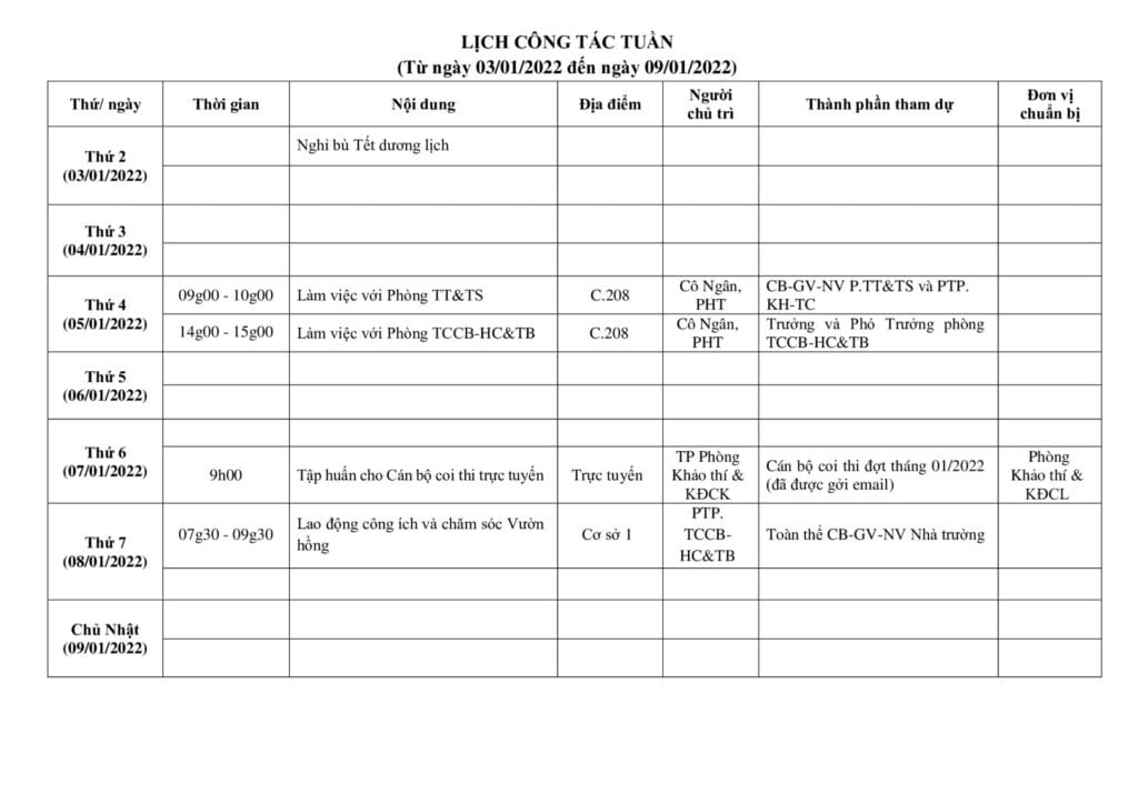 Lich cong tac tuan tu ngay 03.01.2022 den ngay 09.01.2022