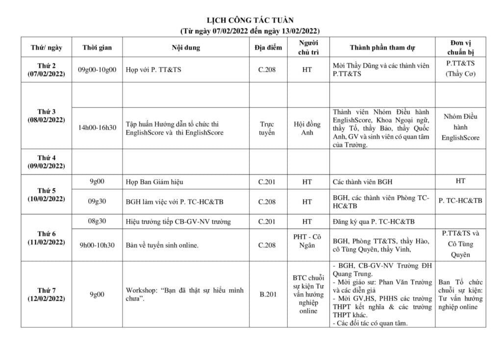 Lich cong tac tuan tu ngay 07.02.2022 den ngay 13.02.2022