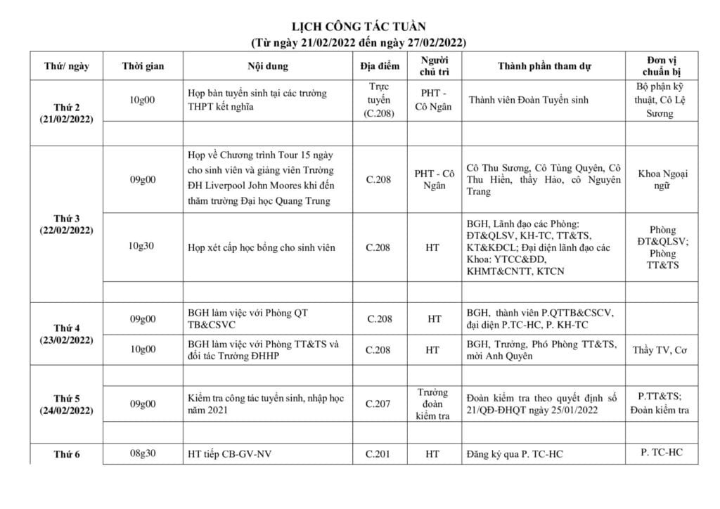 Lich cong tac tuan tu ngay 21.2.2022 den ngay 27.2.2022