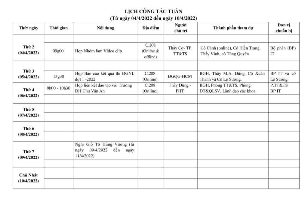 Lich cong tac tuan tu ngay 04.4.2022 den ngay 10.4.2022