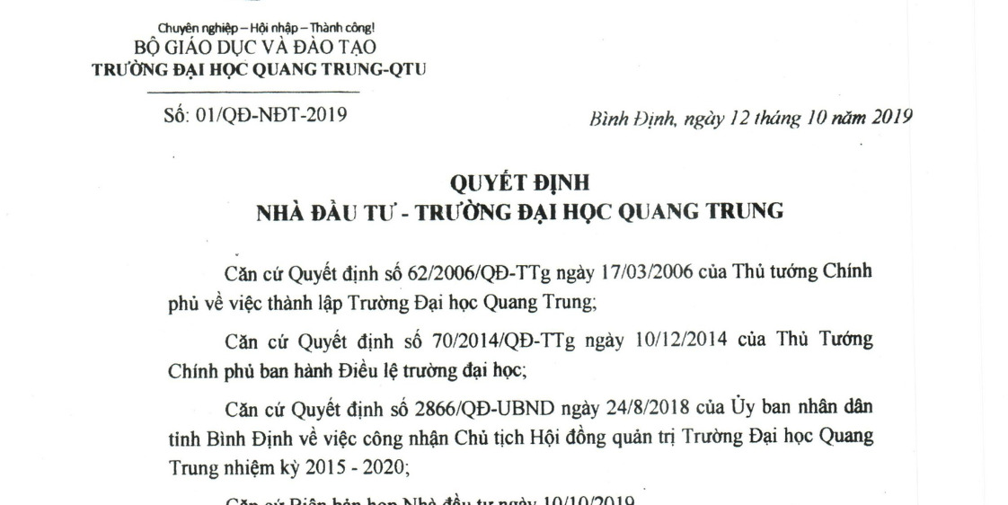 Quyết định Nhà đầu tư - Trường Đại học Quang Trung