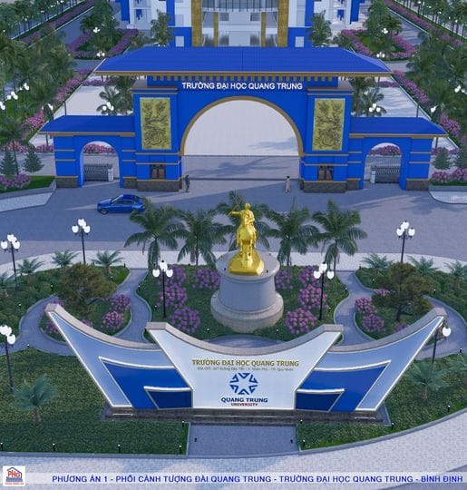 Phối cảnh tượng đài vua Quang Trung tại Trường Đại học Quang Trung