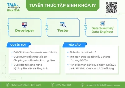 Thông báo -[TMA Solutions Bình Định] Tuyển thực tập sinh Khóa 17