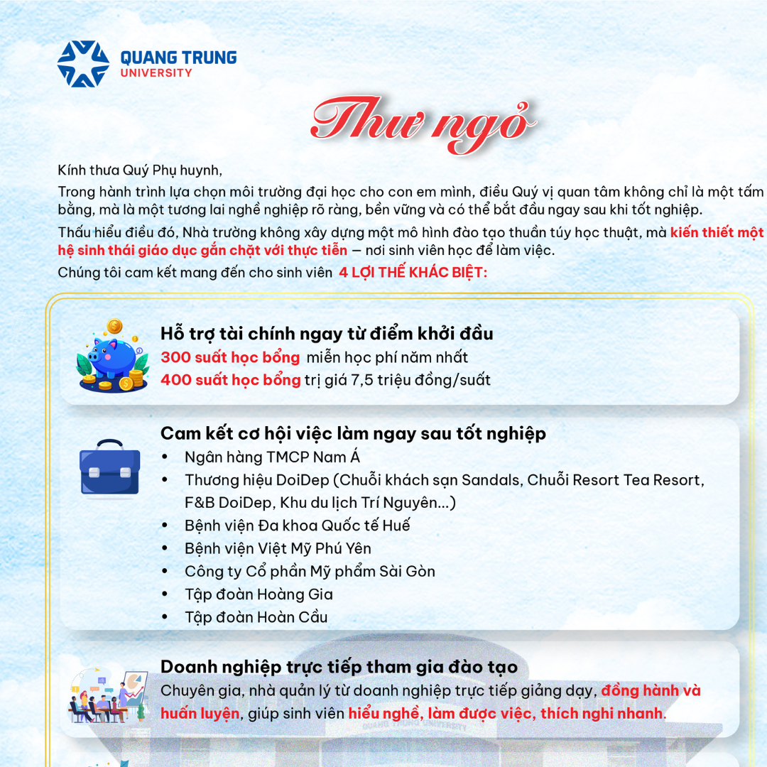 Trang chủ QTU 42 Thư ngỏ của Hiệu trưởng Trường Đại học Quang Trung đến phụ huynh